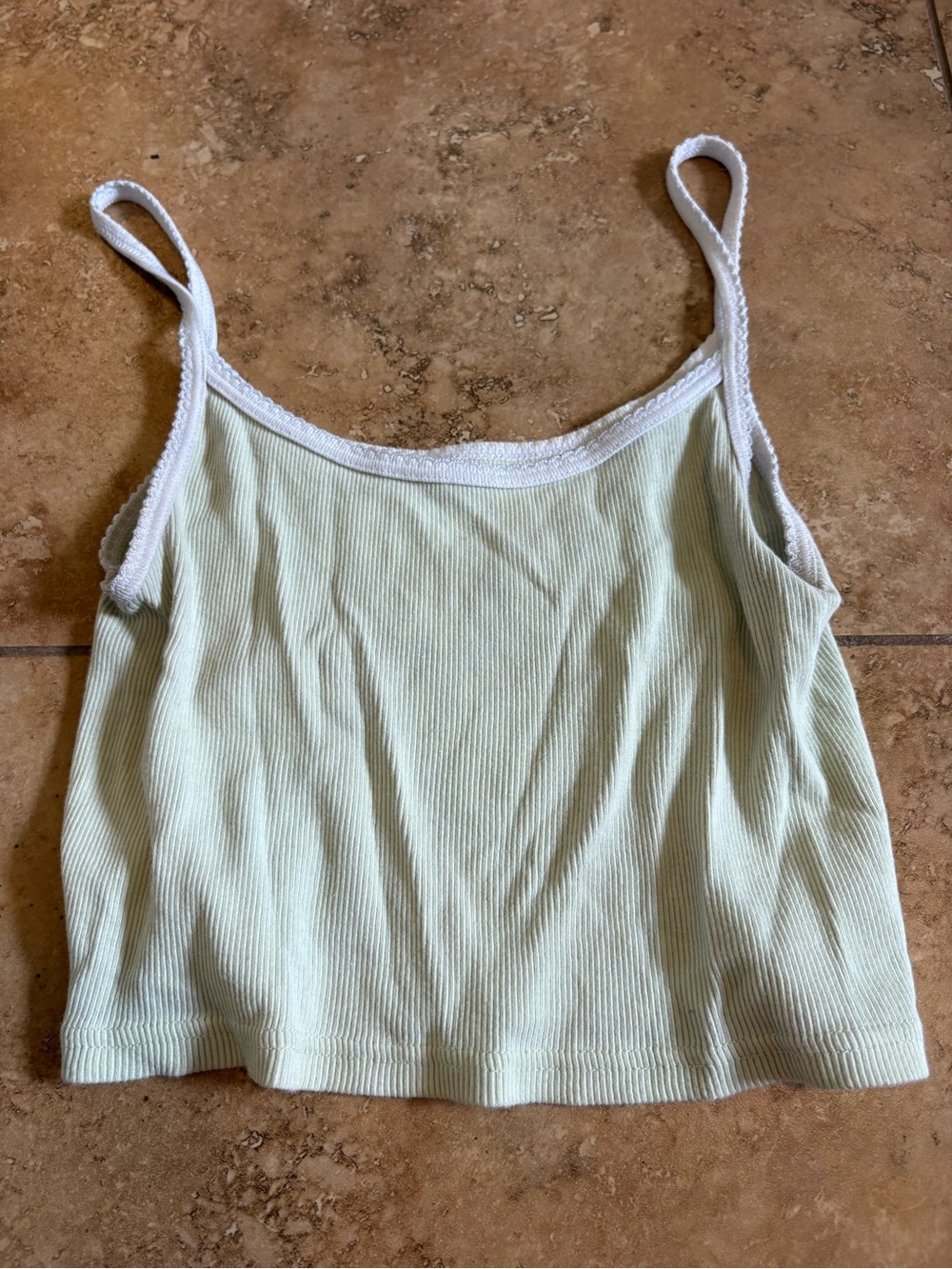 Brandy Melville Light Mint Ribbed Tank with White Trim